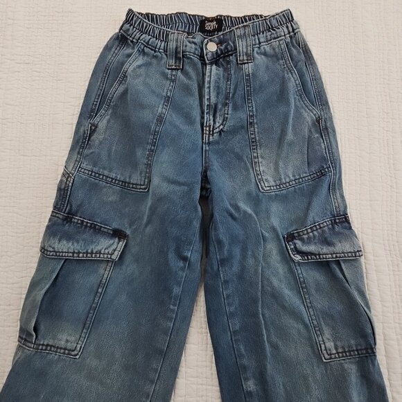 Simple Society High-Rise Wide-Leg Cargo Denim Pants Women's 1 (25x29) 6 Pockets - Picture 5 of 16